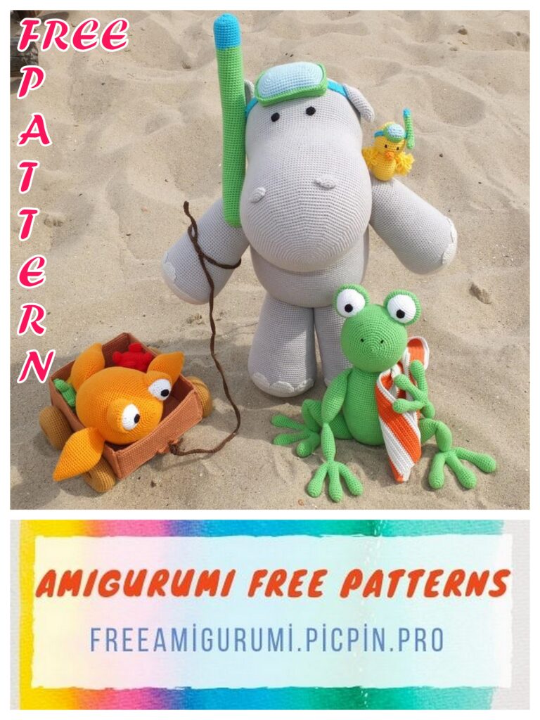 Tom Hippo, Flup Canary, Rudi Goldfish and Willy Frog Amigurumi Free Patterns